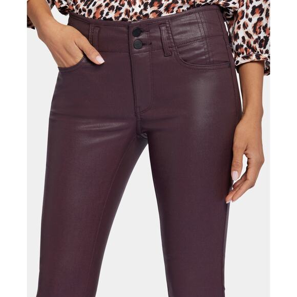 NYDJ Ami Coated Skinny Dark Cherry Lift Tuck Technology High Rise Pants Size 14 - Picture 1 of 10